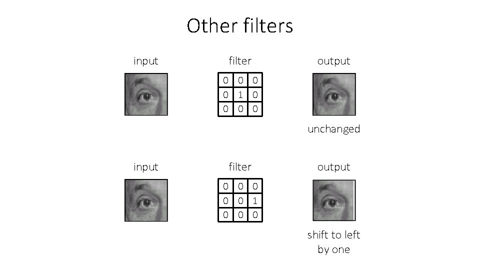 Other filters input filter output 0 0 1 0 0 ? unchanged input filter