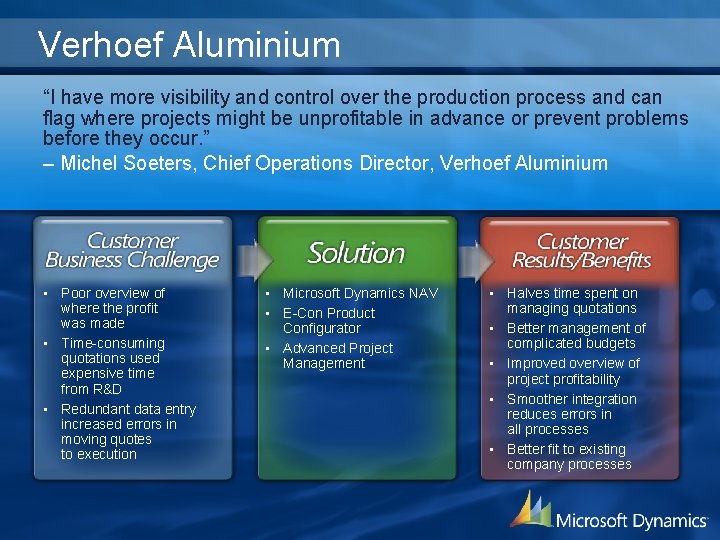 Verhoef Aluminium “I have more visibility and control over the production process and can