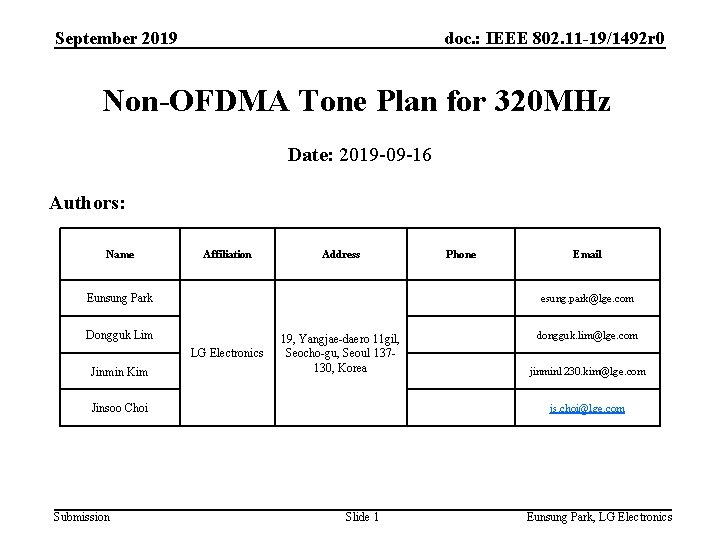 September 2019 doc. : IEEE 802. 11 -19/1492 r 0 Non-OFDMA Tone Plan for