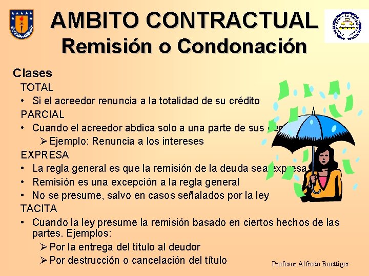 AMBITO CONTRACTUAL Remisión o Condonación Clases TOTAL • Si el acreedor renuncia a la