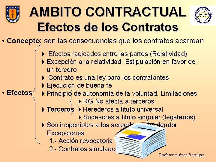 AMBITO CONTRACTUAL Efectos de los Contratos • Concepto: son las consecuencias que los contratos