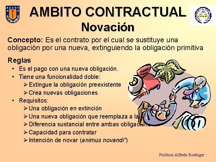 AMBITO CONTRACTUAL Novación Concepto: Es el contrato por el cual se sustituye una obligación