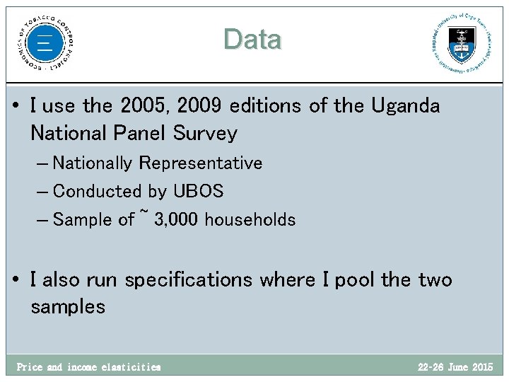 Data • I use the 2005, 2009 editions of the Uganda National Panel Survey