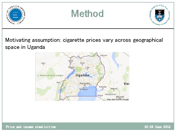 Method Motivating assumption: cigarette prices vary across geographical space in Uganda Price and income