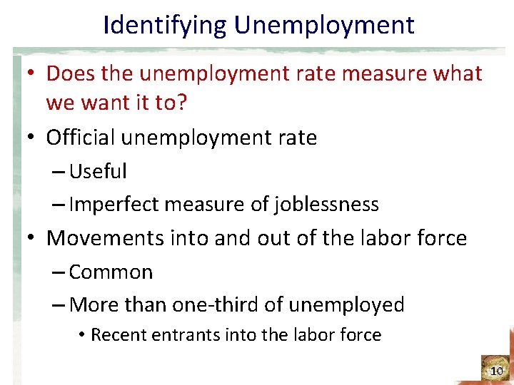 Identifying Unemployment • Does the unemployment rate measure what we want it to? •