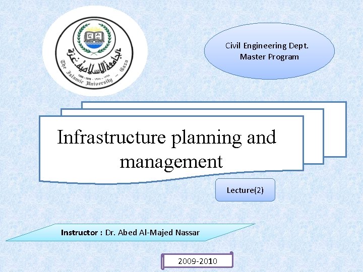 Infrastructure Engineering Learning Program Civil Engineering Dept Master Program Infrastructure planning and