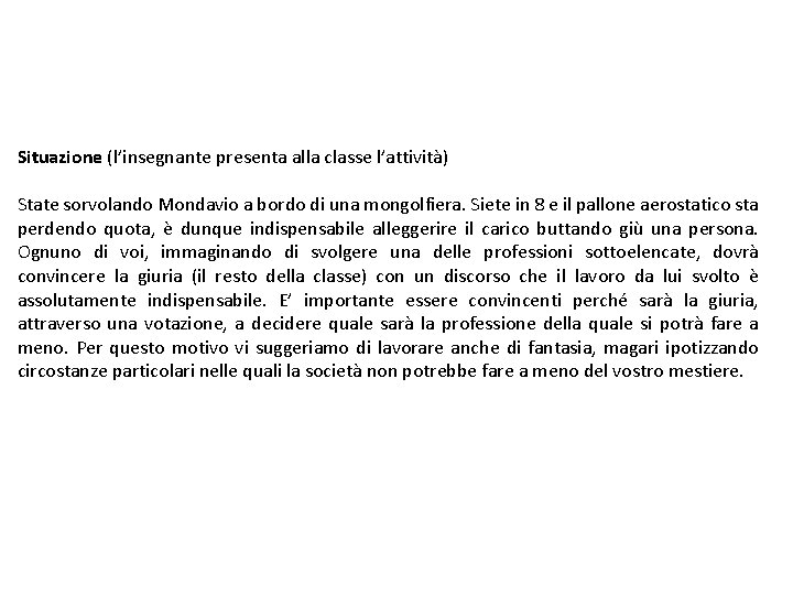 Situazione (l’insegnante presenta alla classe l’attività) State sorvolando Mondavio a bordo di una mongolfiera.