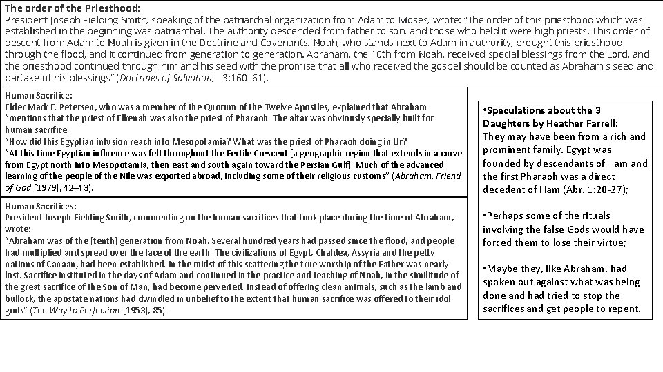 The order of the Priesthood: President Joseph Fielding Smith, speaking of the patriarchal organization