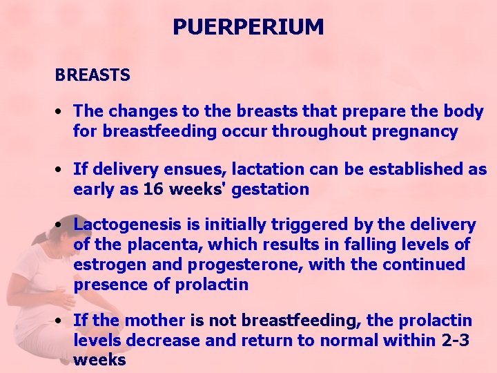 PUERPERIUM BREASTS • The changes to the breasts that prepare the body for breastfeeding