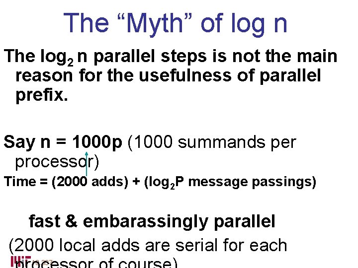 The “Myth” of log n The log 2 n parallel steps is not the