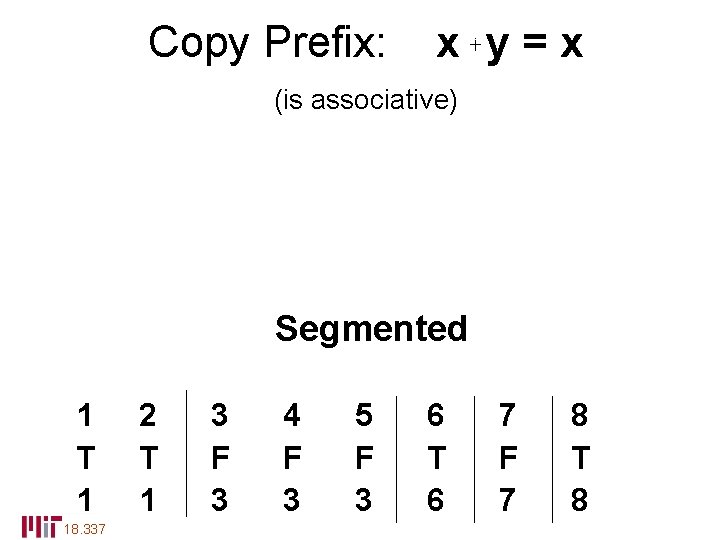 Copy Prefix: x +y = x (is associative) Segmented 1 T 1 18. 337