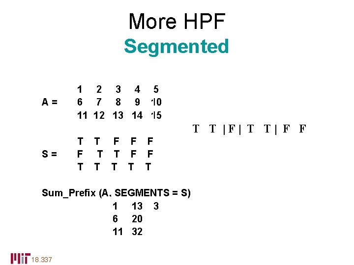 More HPF Segmented A= 1 2 3 4 5 6 7 8 9 10