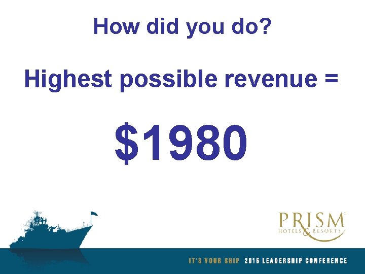 How did you do? Highest possible revenue = $1980 