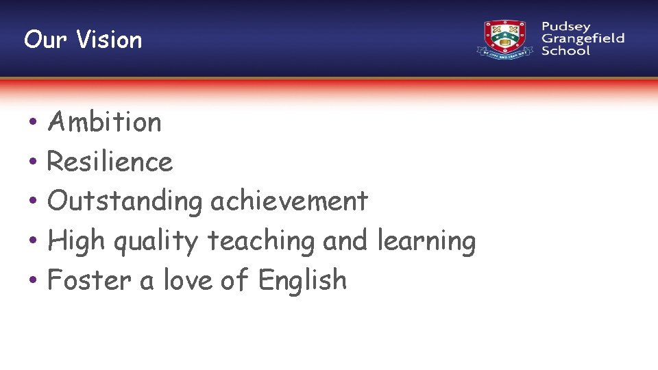 Our Vision • • • Ambition Resilience Outstanding achievement High quality teaching and learning