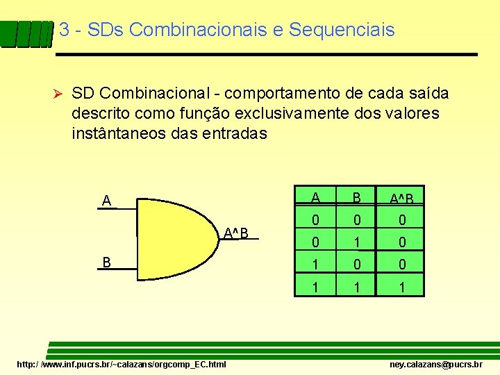 3 - SDs Combinacionais e Sequenciais Ø SD Combinacional - comportamento de cada saída