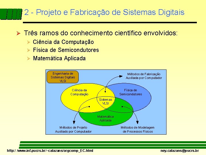 2 - Projeto e Fabricação de Sistemas Digitais Ø Três ramos do conhecimento científico