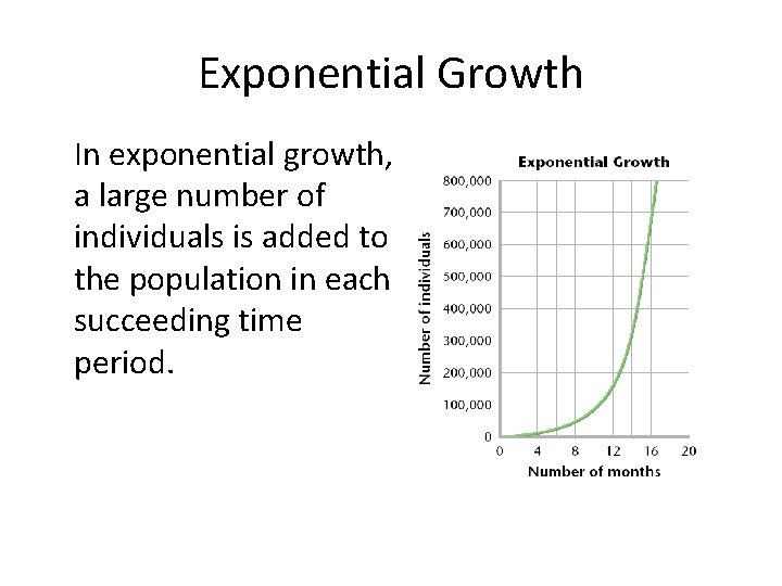 Exponential Growth • In exponential growth, a large number of individuals is added to