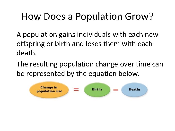 How Does a Population Grow? • A population gains individuals with each new offspring