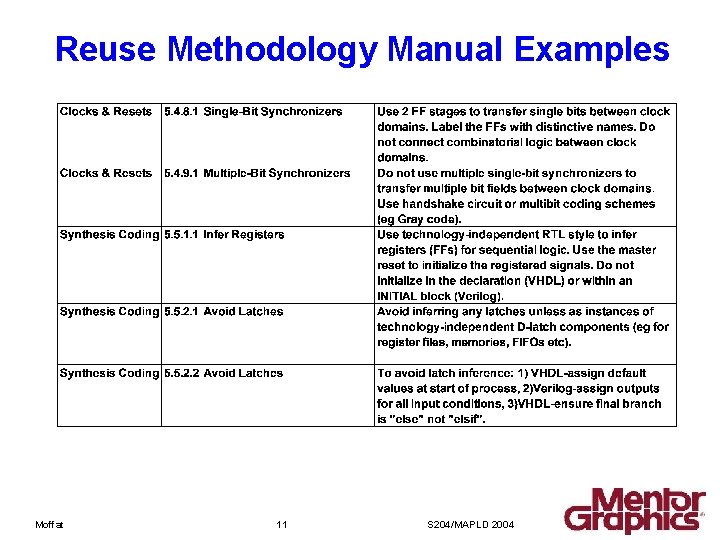 Reuse Methodology Manual Examples Moffat 11 S 204/MAPLD 2004 