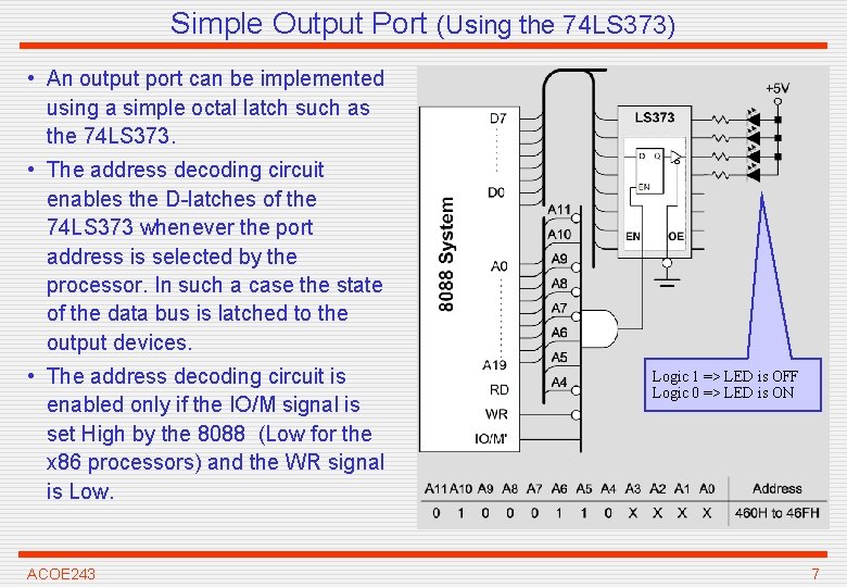 Simple Output Port (Using the 74 LS 373) • An output port can be