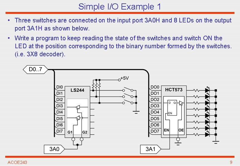 Simple I/O Example 1 • Three switches are connected on the input port 3