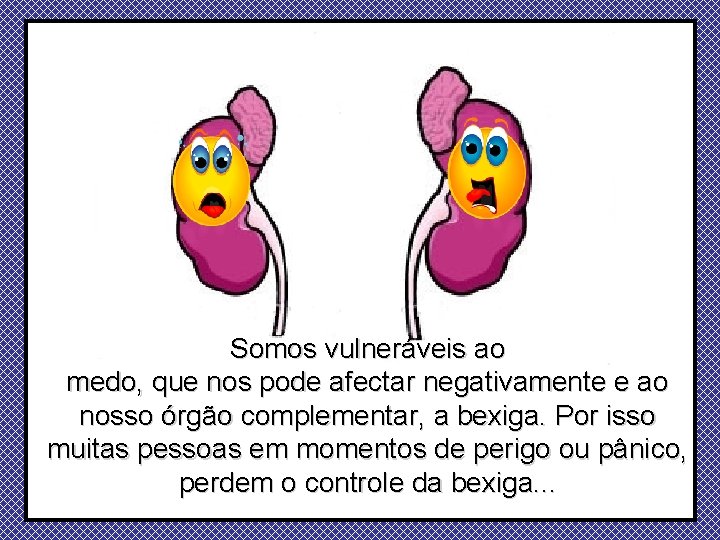 Somos vulneráveis ao medo, que nos pode afectar negativamente e ao nosso órgão complementar,