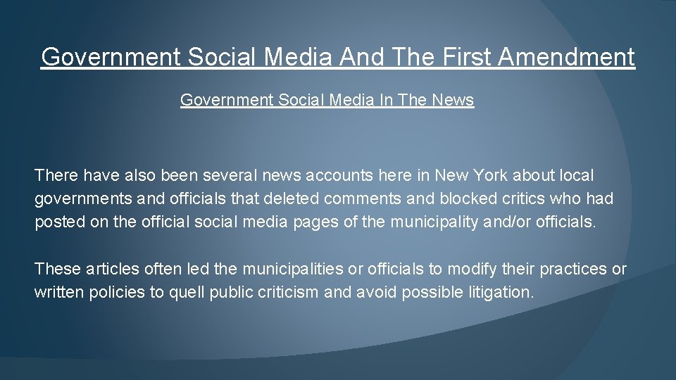Government Social Media And The First Amendment Government Social Media In The News There