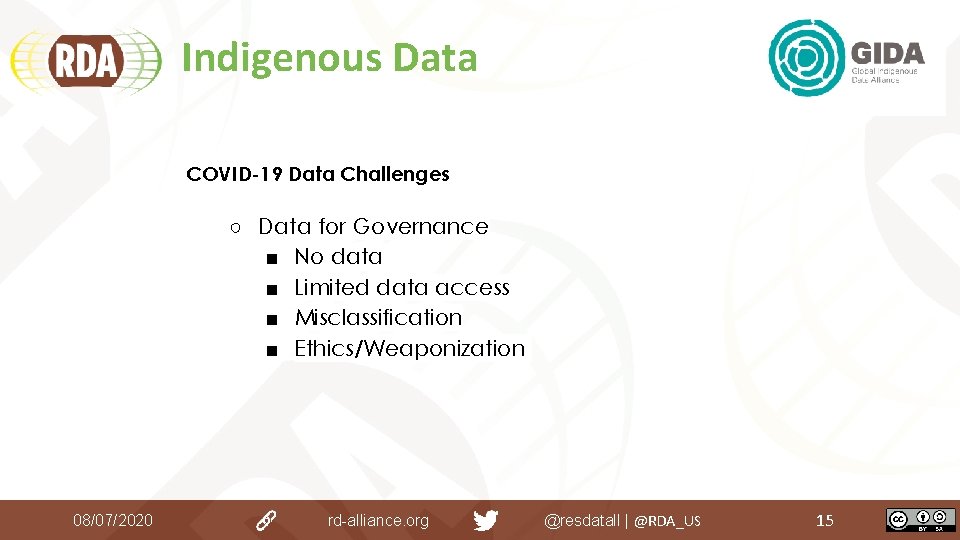 Indigenous Data COVID-19 Data Challenges ○ Data for Governance ■ No data ■ Limited Indigenous Data COVID-19 Data Challenges ○ Data for Governance ■ No data ■ Limited