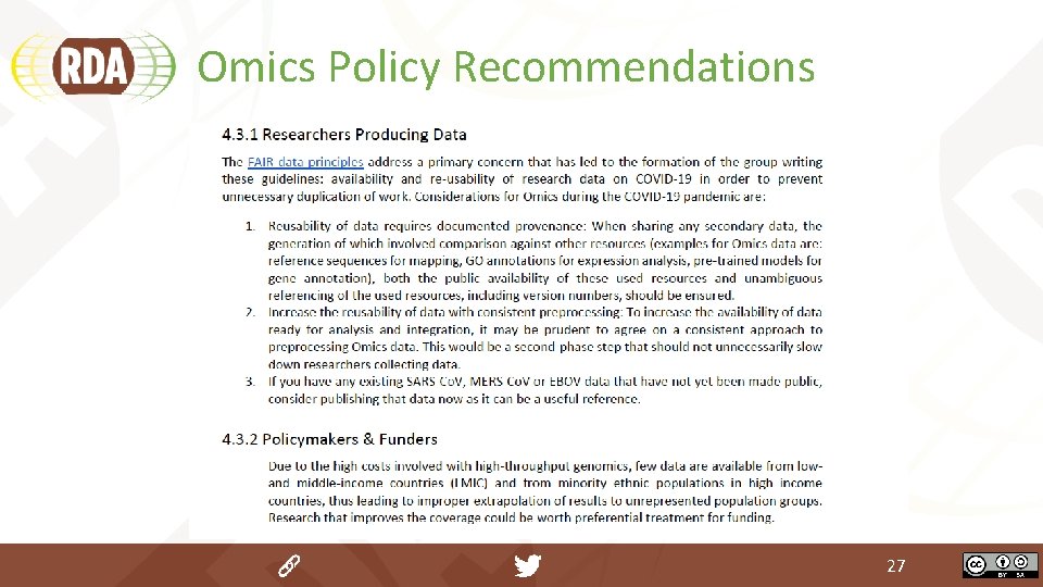 Omics Policy Recommendations 27 Omics Policy Recommendations 27