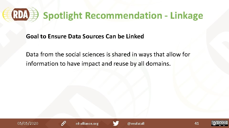 Spotlight Recommendation - Linkage Goal to Ensure Data Sources Can be Linked Data from Spotlight Recommendation - Linkage Goal to Ensure Data Sources Can be Linked Data from