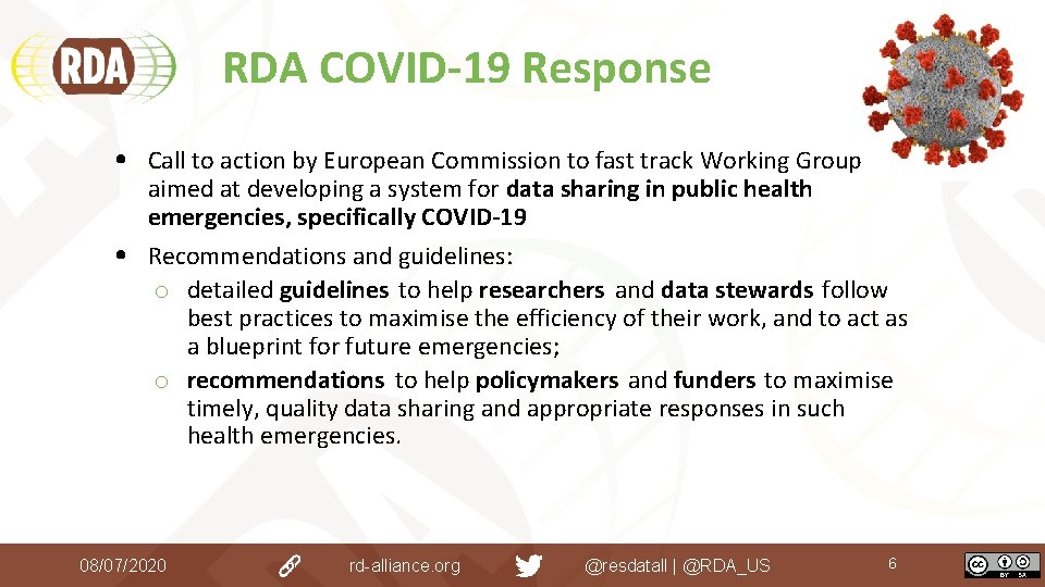 RDA COVID-19 Response • Call to action by European Commission to fast track Working RDA COVID-19 Response • Call to action by European Commission to fast track Working