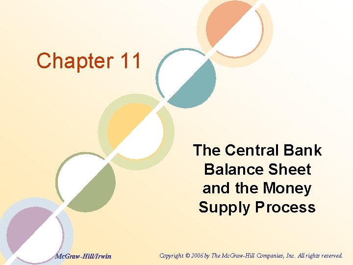Chapter 11 The Central Bank Balance Sheet and the Money Supply Process Mc. Graw-Hill/Irwin