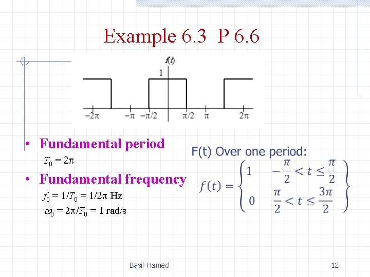 Example 6. 3 P 6. 6 • Fundamental period T 0 = 2 p