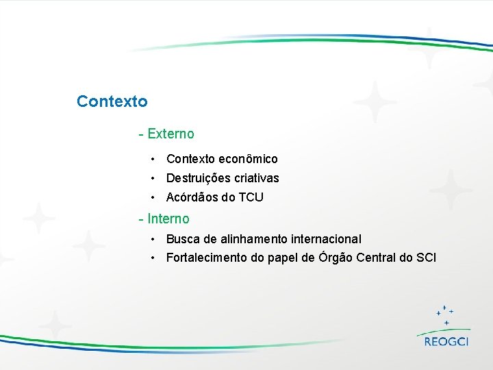 Contexto - Externo • Contexto econômico • Destruições criativas • Acórdãos do TCU -