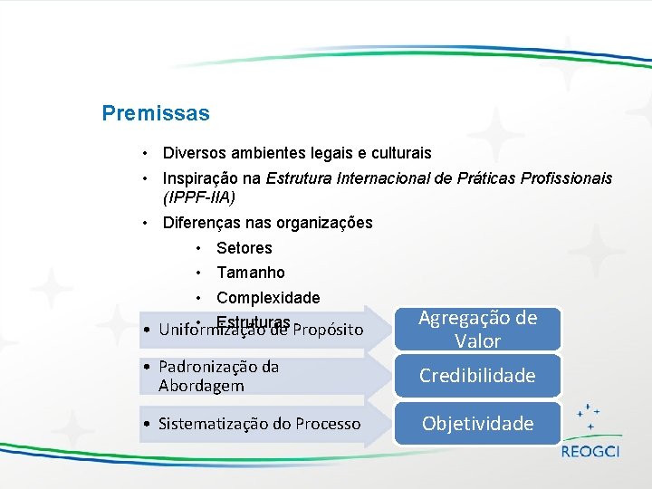 Premissas • Diversos ambientes legais e culturais • Inspiração na Estrutura Internacional de Práticas