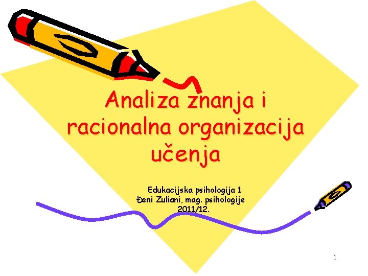 Analiza znanja i racionalna organizacija učenja Edukacijska psihologija 1 Đeni Zuliani, mag. psihologije 2011/12.