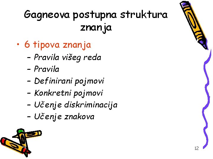 Gagneova postupna struktura znanja • 6 tipova znanja – – – Pravila višeg reda