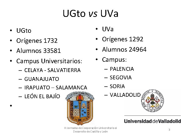 UGto vs UVa • • UGto Orígenes 1732 Alumnos 33581 Campus Universitarios: – –