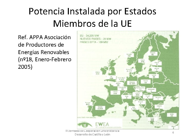 Potencia Instalada por Estados Miembros de la UE Ref. APPA Asociación de Productores de