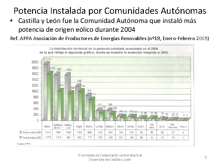 Potencia Instalada por Comunidades Autónomas • Castilla y León fue la Comunidad Autónoma que