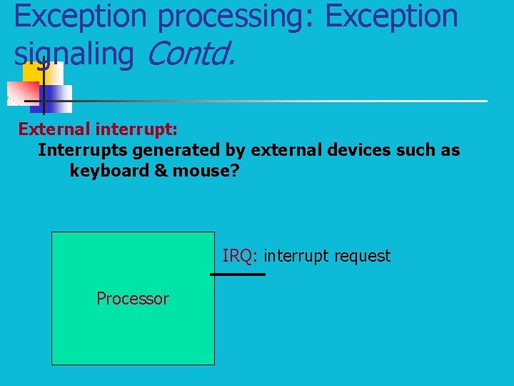 Exception processing: Exception signaling Contd. External interrupt: Interrupts generated by external devices such as
