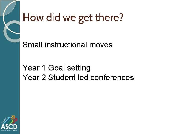 How did we get there? Small instructional moves Year 1 Goal setting Year 2 How did we get there? Small instructional moves Year 1 Goal setting Year 2