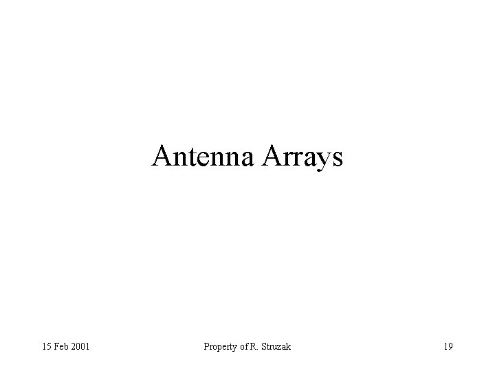 Antenna Arrays 15 Feb 2001 Property of R. Struzak 19 
