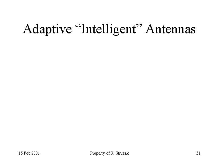 Adaptive “Intelligent” Antennas 15 Feb 2001 Property of R. Struzak 31 