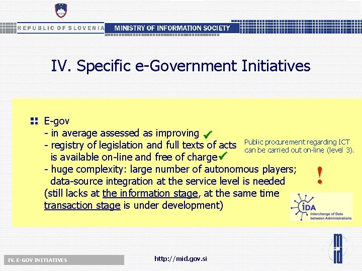 IV. Specific e-Government Initiatives E-gov - in average assessed as improving procurement regarding ICT