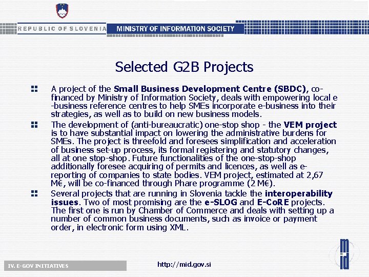 Selected G 2 B Projects A project of the Small Business Development Centre (SBDC),