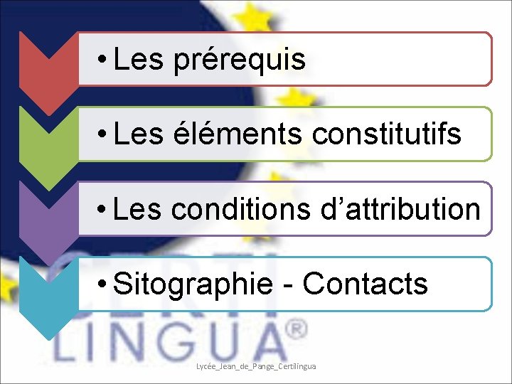  • Les prérequis • Les éléments constitutifs • Les conditions d’attribution • Sitographie