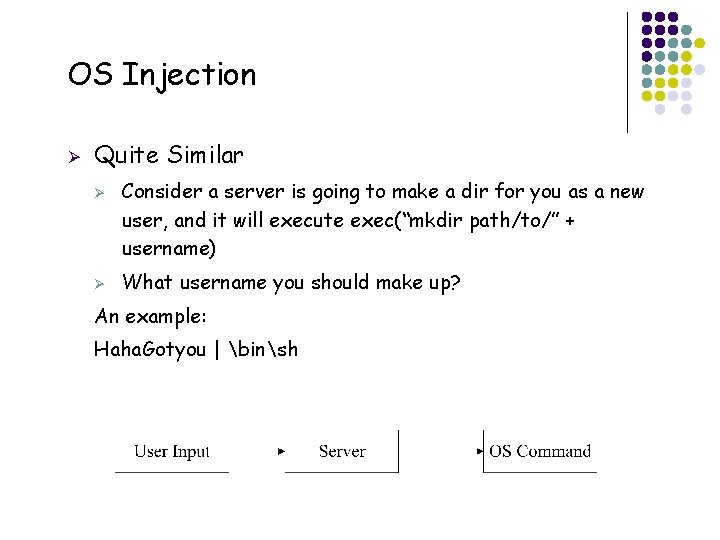 OS Injection Ø Quite Similar Ø Ø Consider a server is going to make