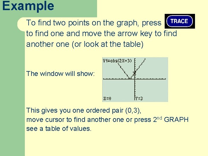 Example To find two points on the graph, press to find one and move