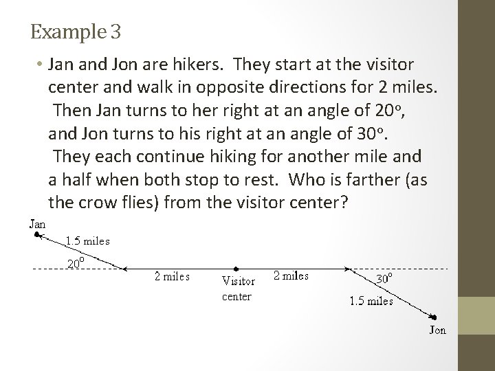 Example 3 • Jan and Jon are hikers. They start at the visitor center